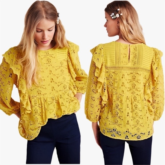 Anthropologie Tops - Anthropologie Yellow Clementine Blouse Womens US Size 2